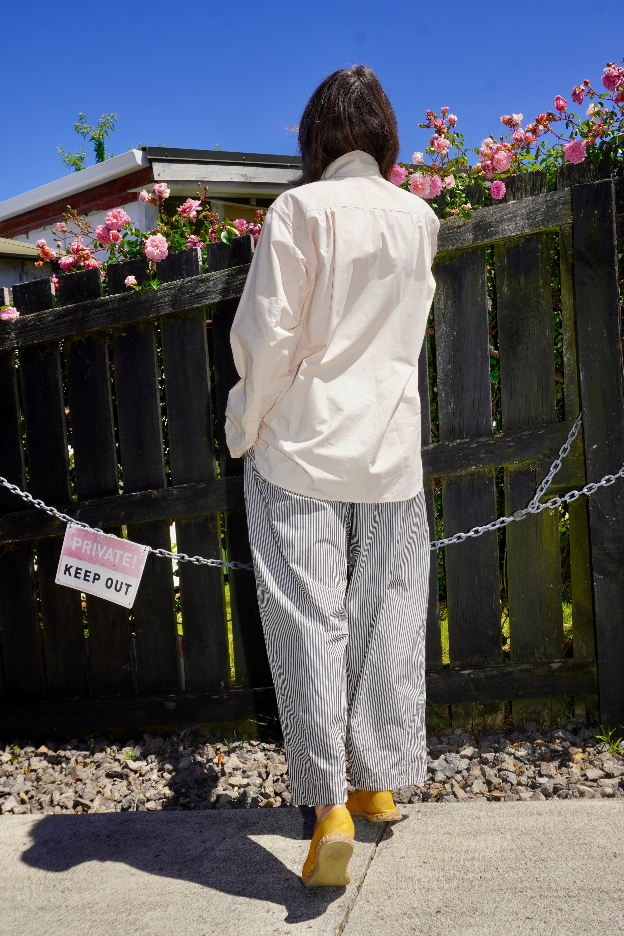 TOKYO TROUSER Beige Brown Stripe Cotton