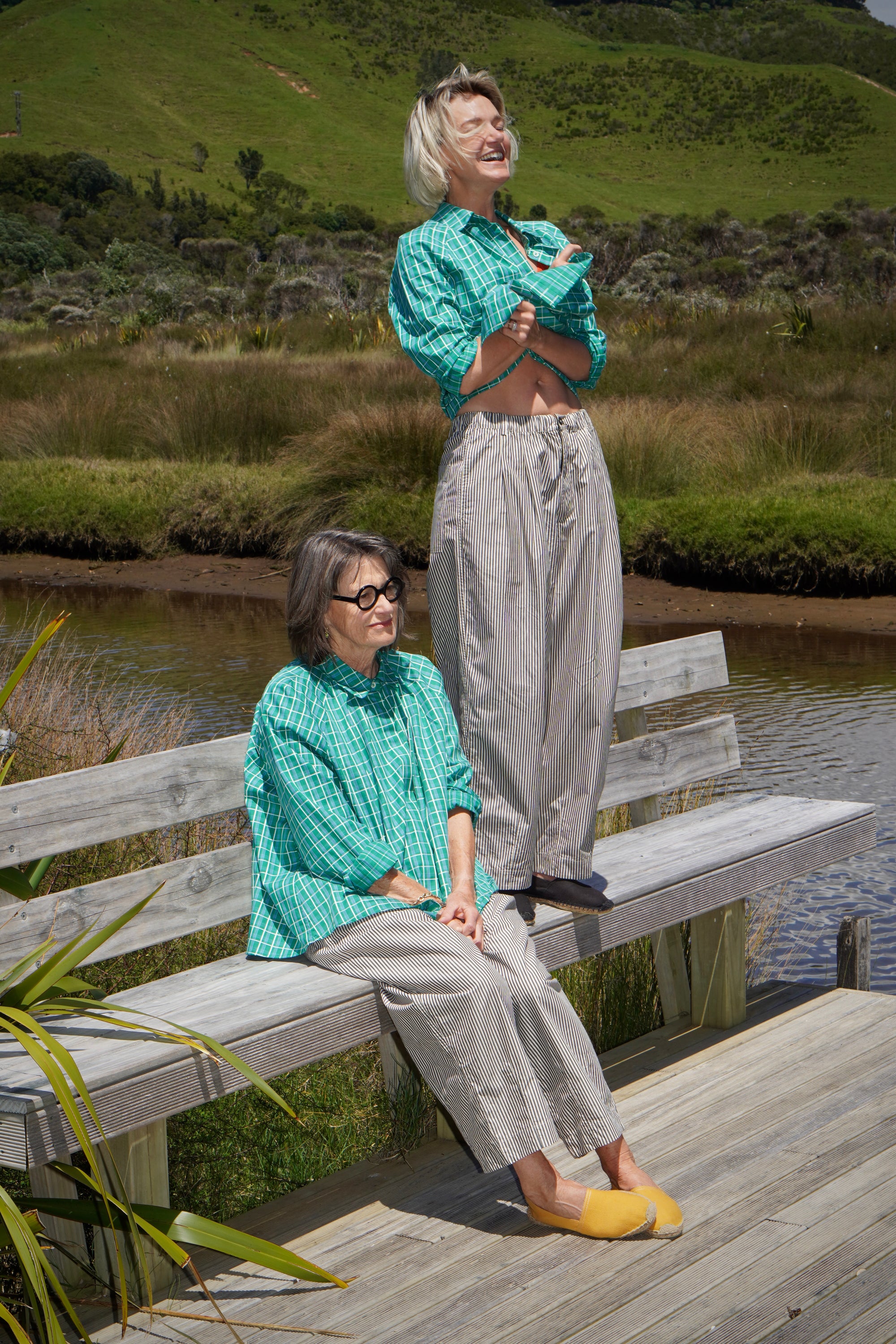 TOKYO TROUSER Beige Brown Stripe Cotton